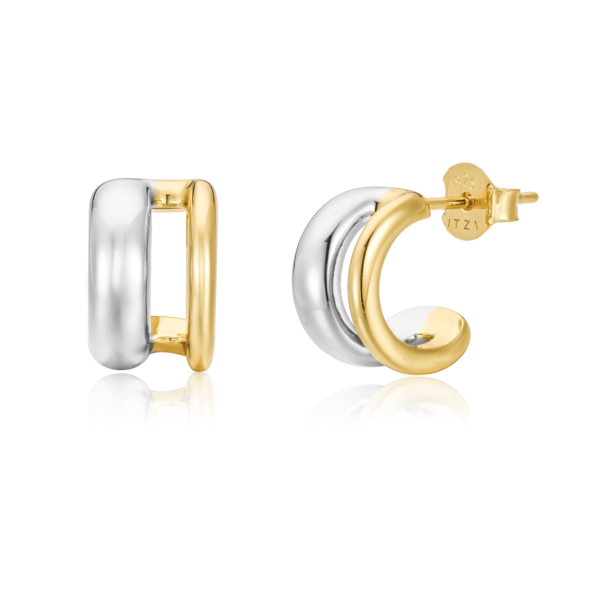 Two-tone gold vermeil stud earrings with a sleek, modern design