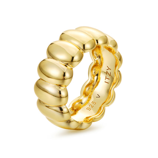 Statement gold vermeil ring with a bold, ribbed design and polished finish