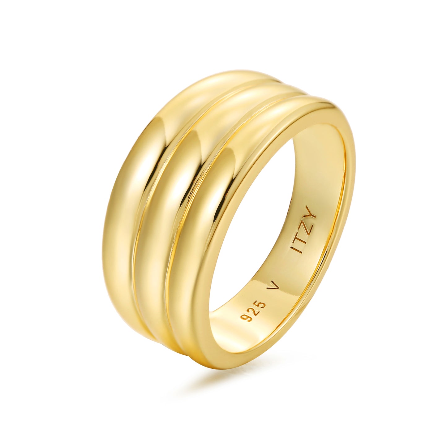 Stylish Triple Dome Ring in gold vermeil, showcasing three gleaming domes.