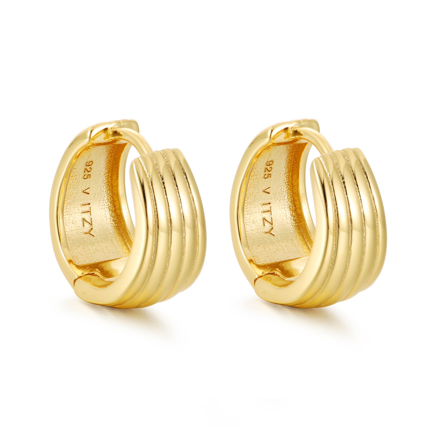 Elegant gold vermeil hoop earrings with a ribbed, layered design