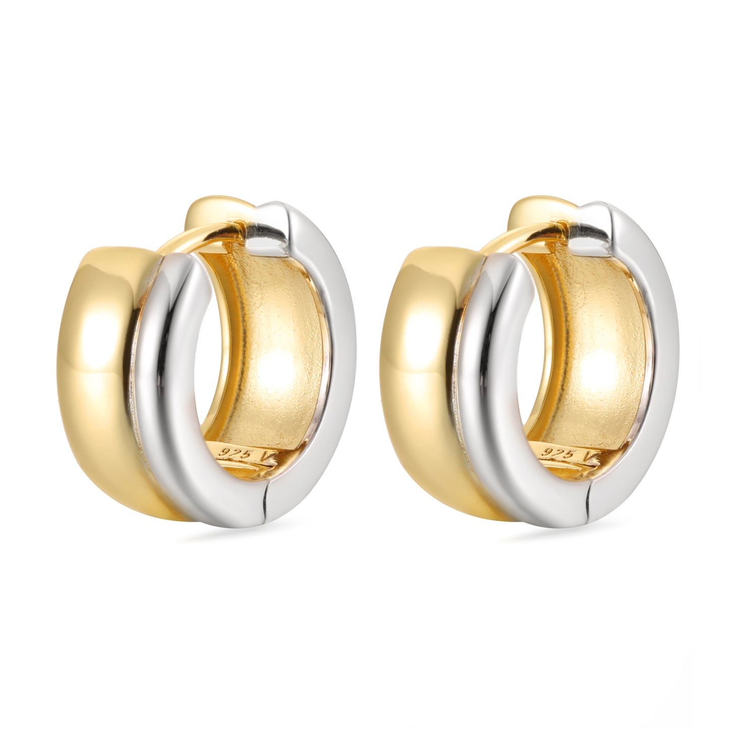 Two-tone gold vermeil huggie earrings with a bold, chunky design