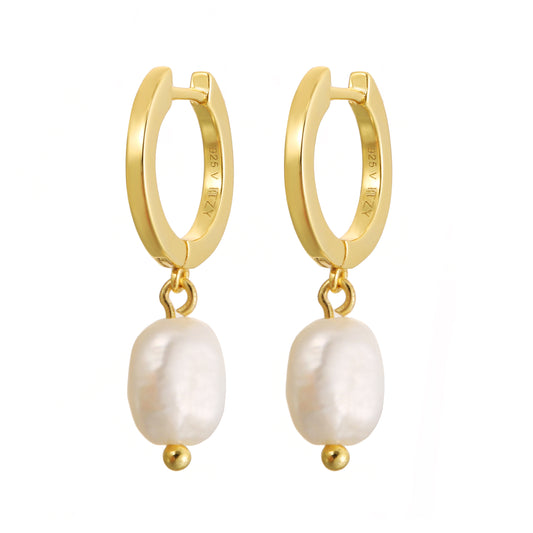 Elegant gold vermeil hoop earrings with dangling freshwater pearls for a timeless look