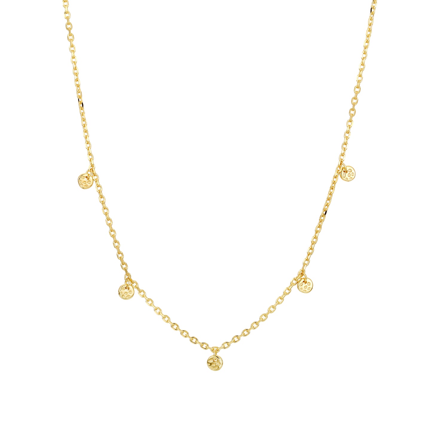 Elegant gold vermeil necklace with small, dangling coin charms