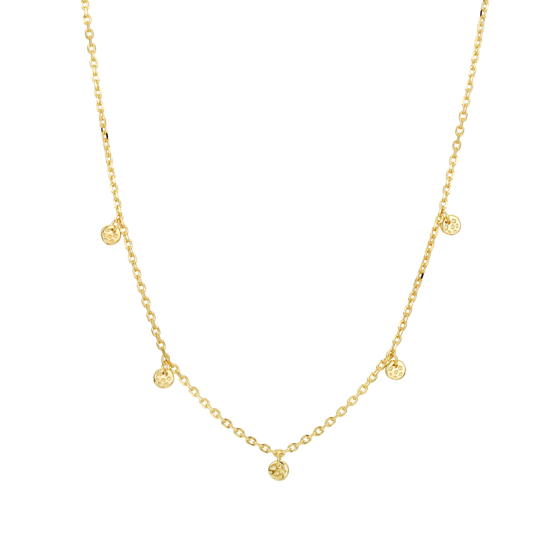 Elegant gold vermeil necklace with small, dangling coin charms