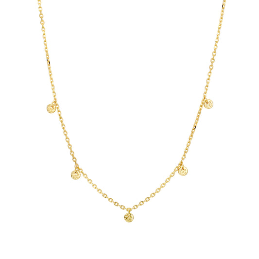 Elegant gold vermeil necklace with small, dangling coin charms