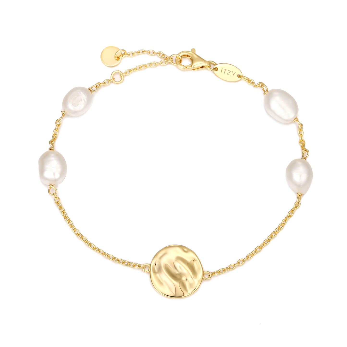 Gold vermeil chain bracelet adorned with evenly spaced, lustrous freshwater pearls, showcasing elegance and versatility in design.