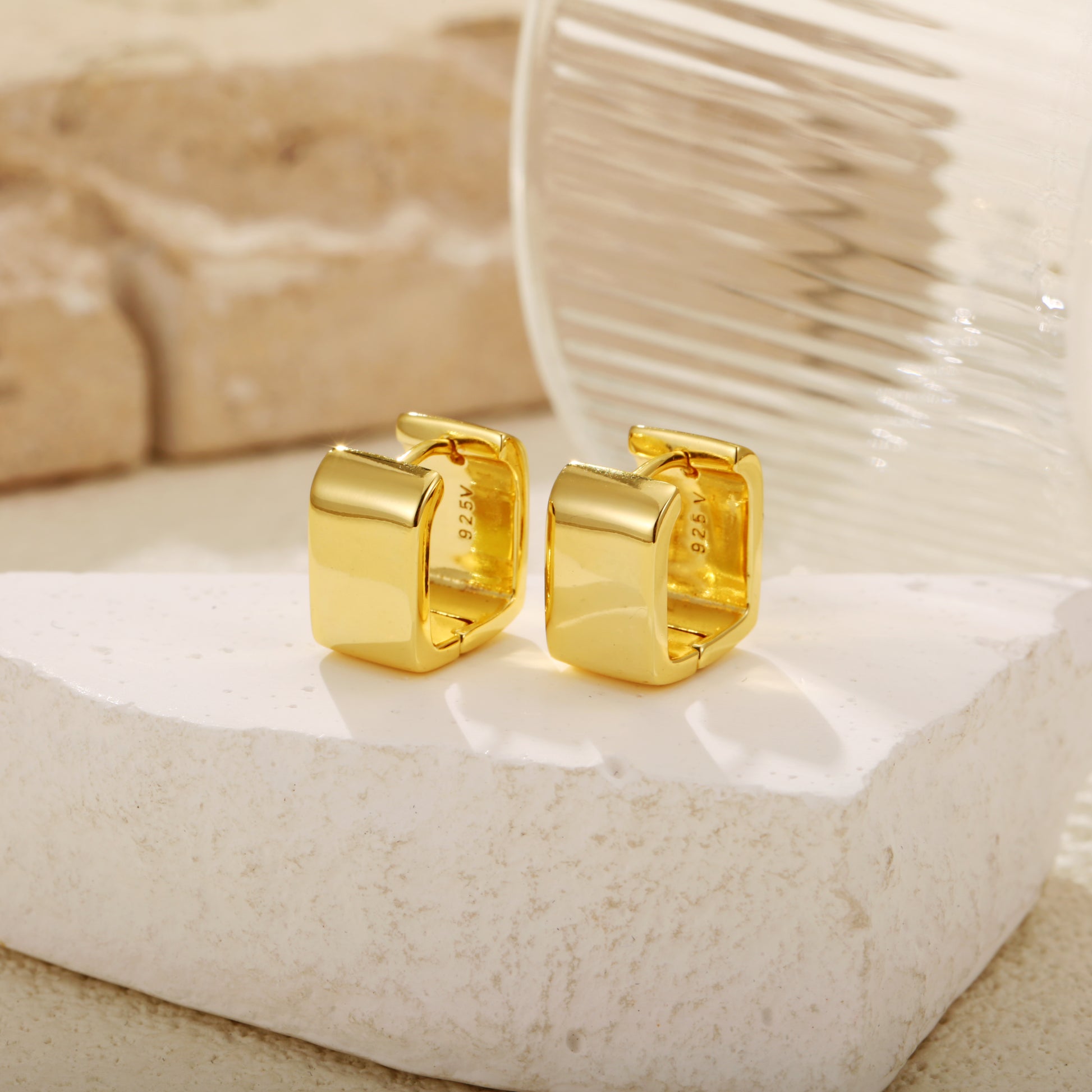 Chic gold vermeil hoop earrings with a sleek, modern square design