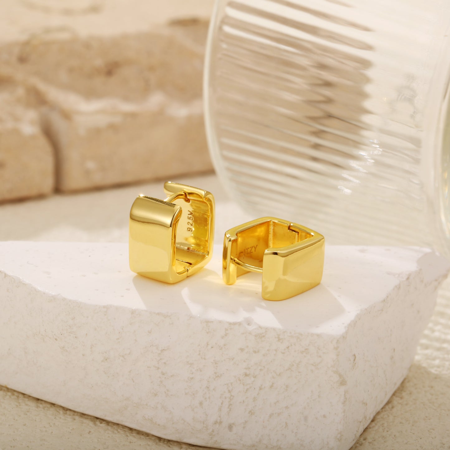 Chic gold vermeil hoop earrings with a sleek, modern square design