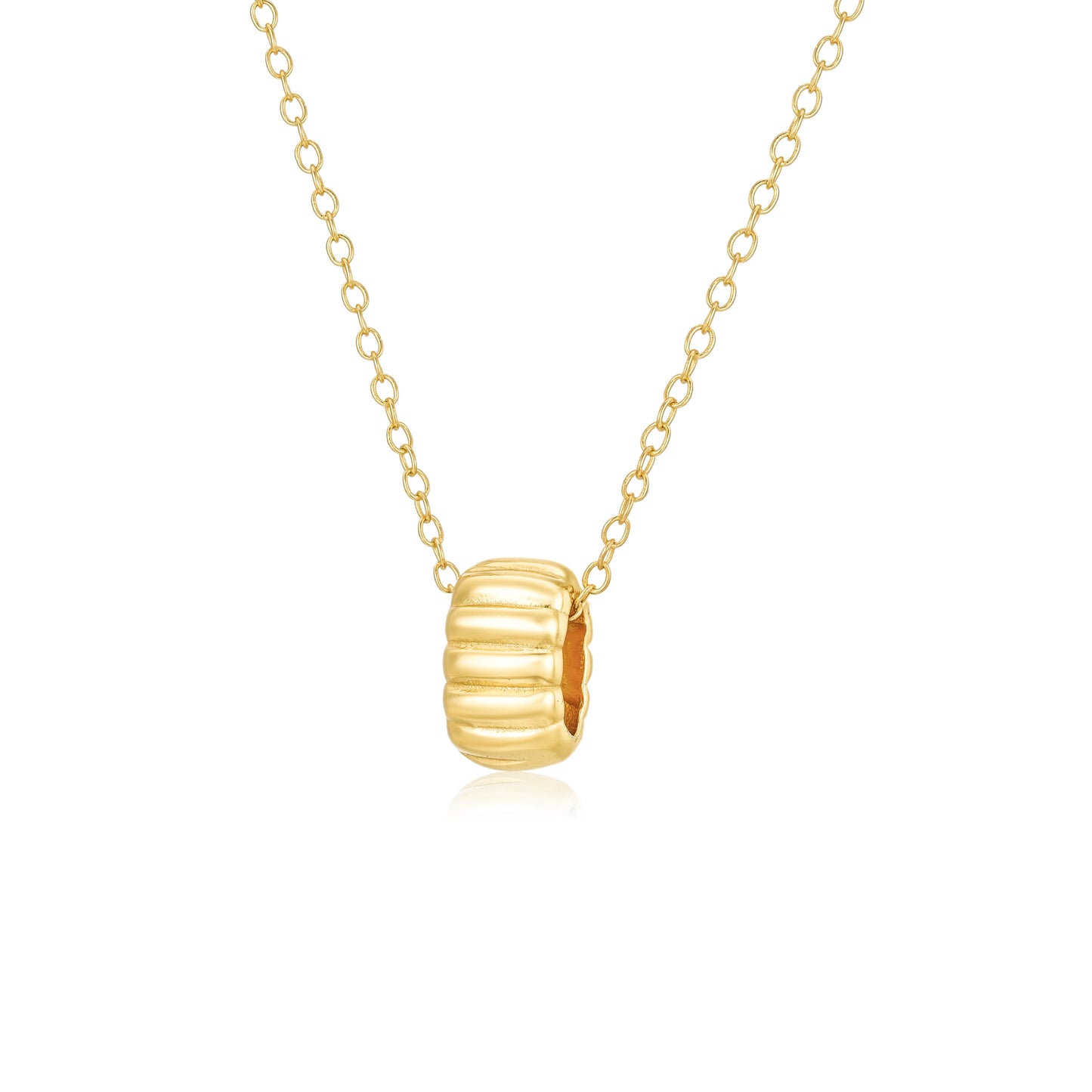 Gold vermeil necklace with a ribbed pendant on a delicate chain