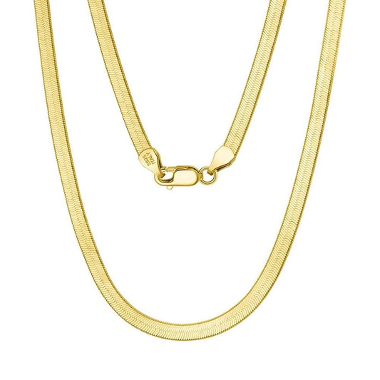 Elegant gold vermeil necklace with a sleek, polished herringbone chain