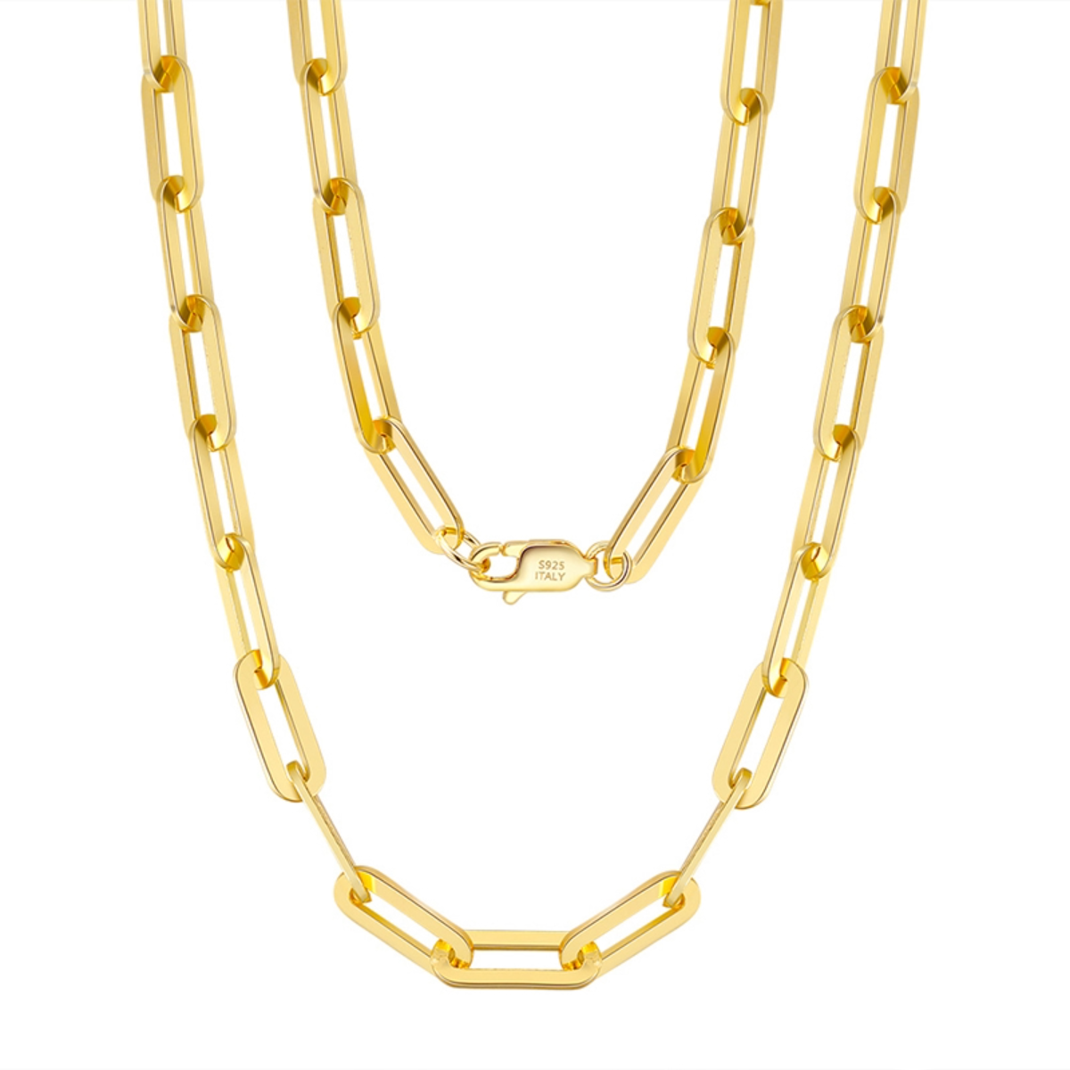 Gold vermeil paperclip necklace with stylish, rectangular interlocking links