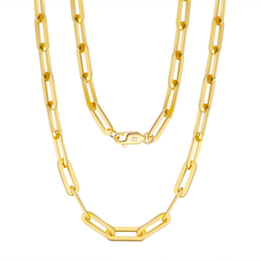 Gold vermeil paperclip necklace with stylish, rectangular interlocking links